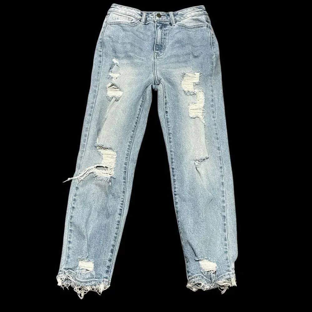 Disclosed Distressed Cropped High Waist Blue Jeans STYLE# WV76792S-LT Sz 5 / 27